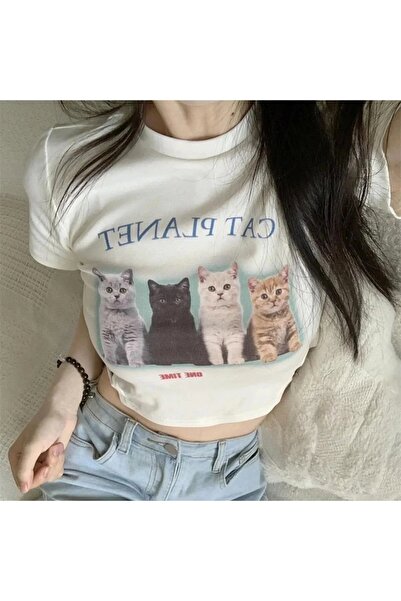 1blood White Cat Planet Cat εμπριμέ Crop σώμα