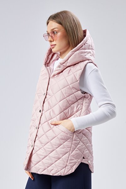 Modabenna Women's Hooded Short Snap Fastener Inflatable Filling Vest