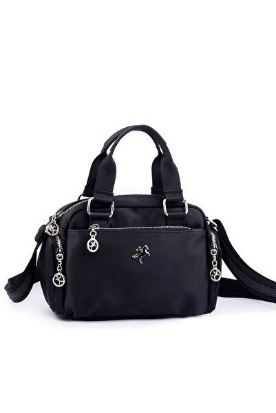 Lifonbag Μαύρη γυναικεία αδιάβροχη σατινέ τσάντα ώμου & χεριού με μακρύ σταυρ...