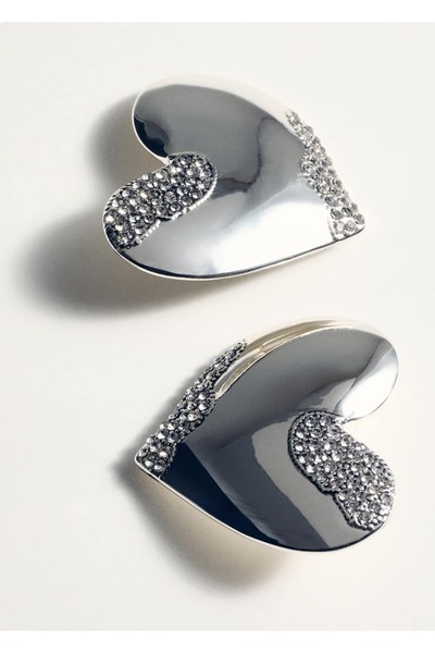 MANGO Woman Strass taşlı kalp küpe