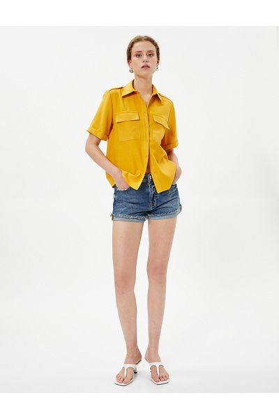 Koton Epaulet Detailed Shirt Pocket Short Sleeve Silky Texture