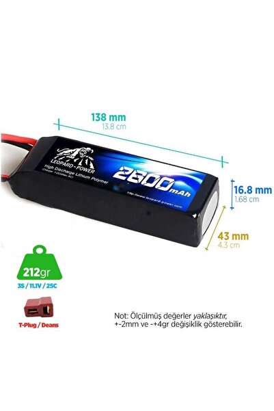 Leopard Power 2600 Mah 11.1v 3s 25c Lityum Polimer Lipo Batarya Pil T Plug