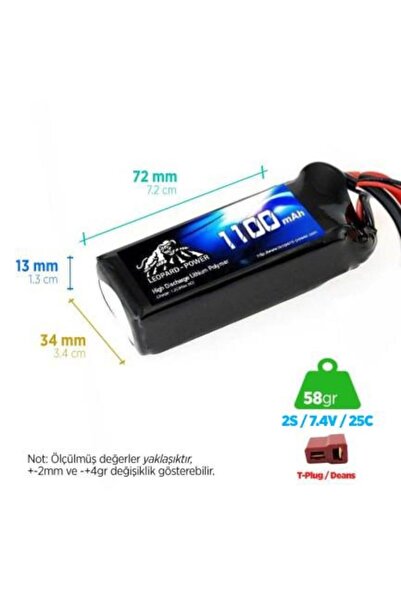 Leopard Power 1100mah 7.4v 2s 25c Lityum Polimer Lipo Batarya Pil T Plug