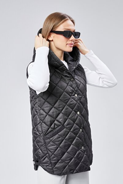 Modabenna Women's Hooded Short Snap Fastener Inflatable Filling Vest