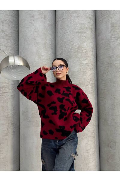 İLKCET MODA Pulover de tricotaj cu mânecă largă cu model leopard