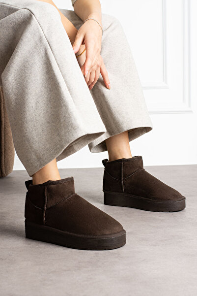 Yula Fashion Shoes Ultra Mini Acı Kahve İçi Kürklü Bot