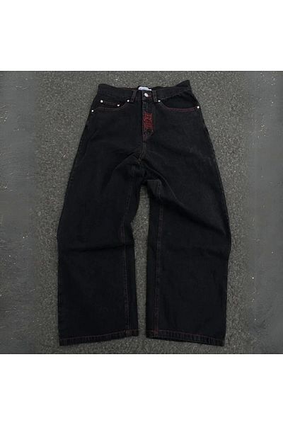 1blood Μαύρο κεντημένο σκελετό Heaven Can Wait Streetwear Jean παντελόνι