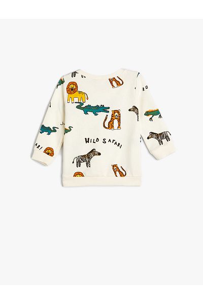 Koton Sweatshirt Long Sleeve Animal Printed Crew Neck Cotton
