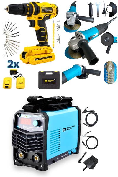 DynamicTech 200 Amper Kaynak + Darbeli Akülü Matkap Vidalama + 115 Mm Avuç Ta...