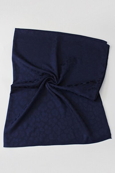 QUM İPEK Італійський жакардовий шарф з леопардовим принтом - темно-синій