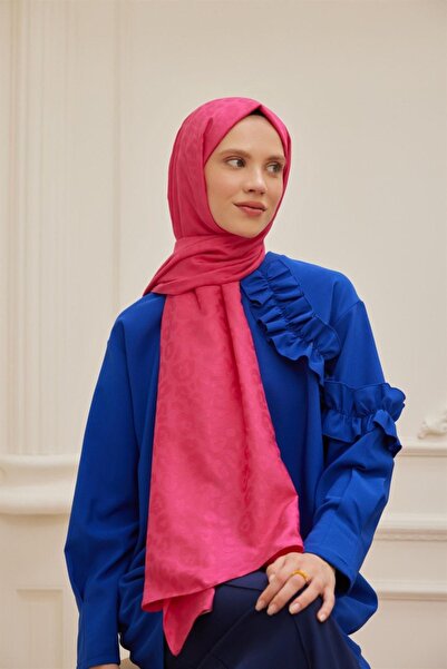 QUM İPEK Ιταλικό ζακάρ σάλι με σχέδιο λεοπάρ - φούξια