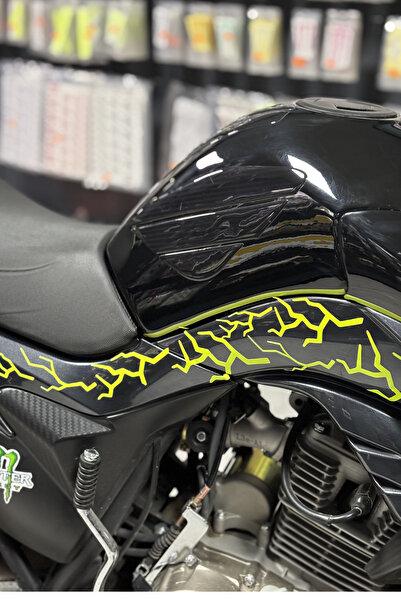 Banxtre Motor ve Kask için Neon Sarı Yıldırım Şimşek Sticker Seti (8 Parça)