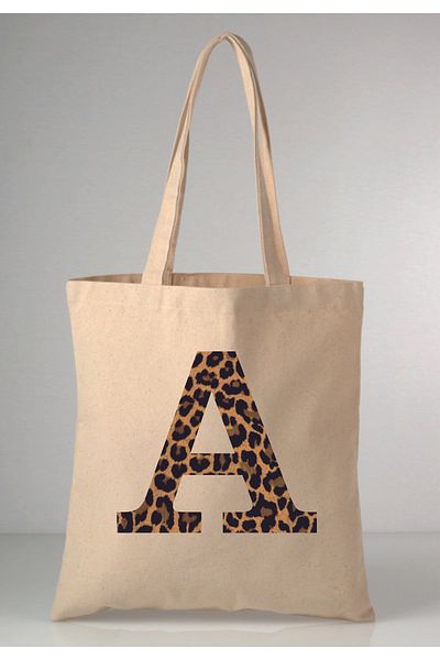 MODA Leopard Print Letter a Printed Raw Cloth 35X40 Ecru Shoulder Bag