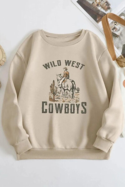 Wish BF Γυναικείο φούτερ Cowboy Crew Neck σε μπεζ χρώμα