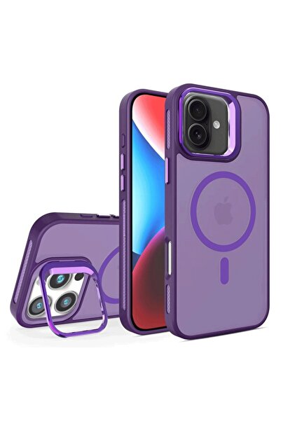 Hatreds iPhone 16 Plus Uyumlu Kılıf Buzlu Tasarımlı Magsafe Lens Standlı Kapak