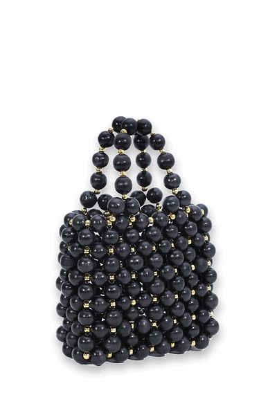 Sun Pieces Jojo Black Wooden Gold Detailed Bead Bag, Women's Clutch Bag, Sparkling Evening Bag