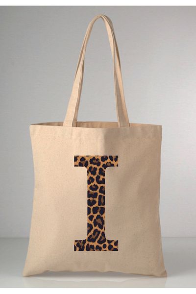 MODA Leopard Print Letter I Printed Raw Cloth 35X40 Ecru Shoulder Bag