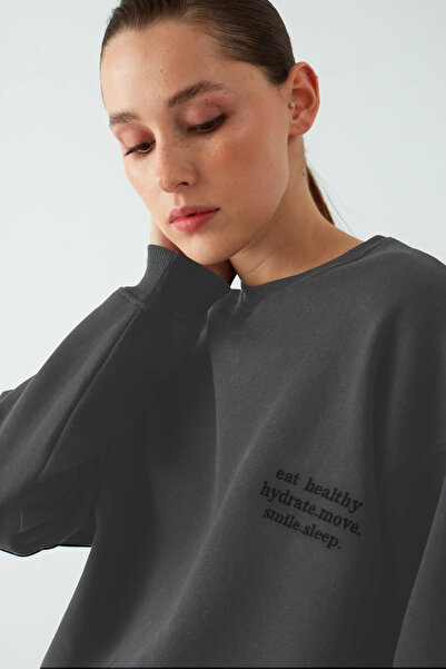 Wish BF Hanorac brodat supradimensionat pentru femei, guler rotund în polar p...