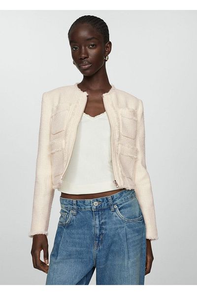 MANGO Woman Tweedová bunda na zips