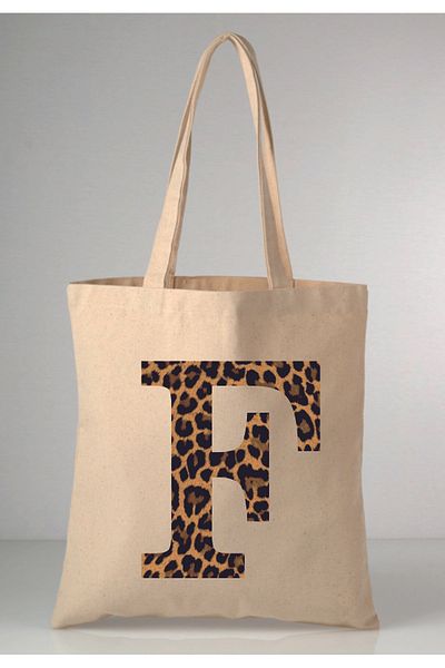 MODA Leopard Print Letter F Printed Raw Cloth 35X40 Ecru Shoulder Bag