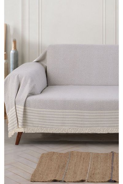 Miracolo Home Gray 3m Sofa Sofa Sofa Bed Cover Soft Cotton Non-Slip Design Front Fringed with Handles Covered