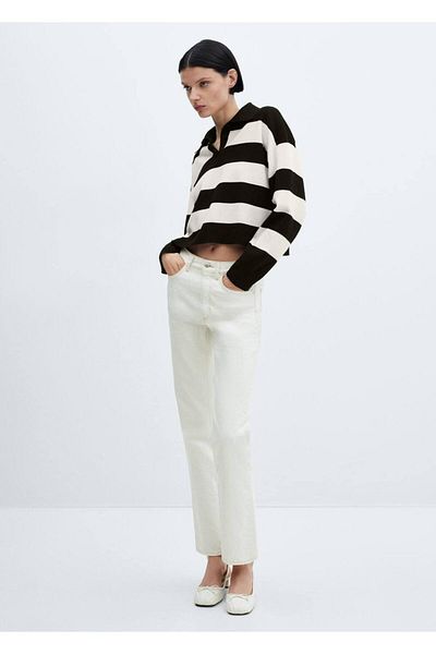 MANGO Woman Pulover cu guler polo cu dungi