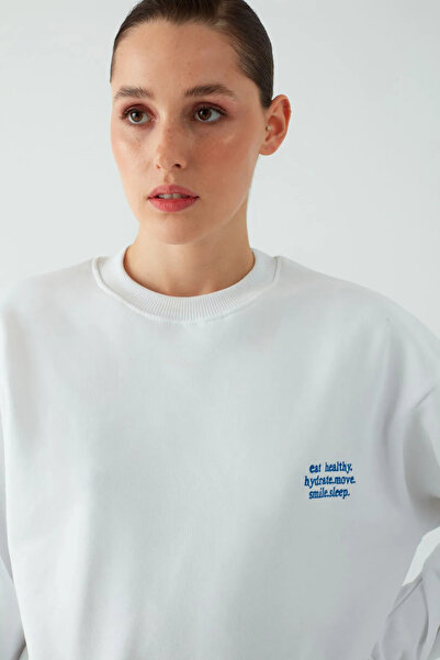 Wish BF Kadın Bisiklet Yaka Içi Polarlı Nakışlı Oversize Sweatshirt