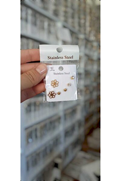 G Sport POLO İkili Papatya Figürlü -top Model Paslanmaz Çelik Küpe