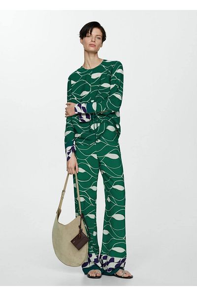 MANGO Woman Tie Detailed Patterned Blouse