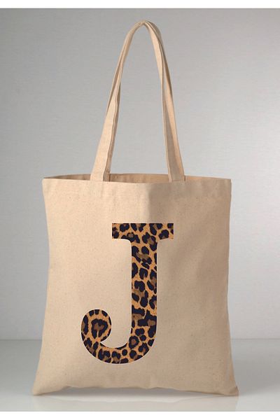 MODA Leopard Print Letter J Printed Raw Cloth 35X40 Ecru Shoulder Bag
