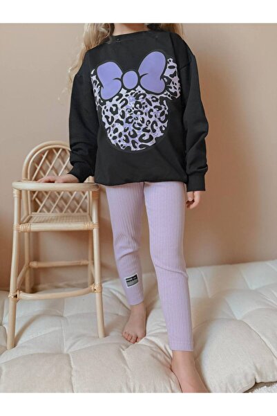 hira kids collection KIZ ÇOCUK LEOPAR MİNNİE BASKILI TAYTLI ALT ÜST TAKIM