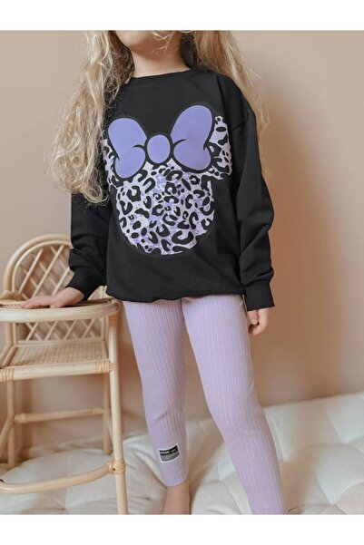 hira kids collection KIZ ÇOCUK LEOPAR MİNNİE BASKILI TAYTLI ALT ÜST TAKIM