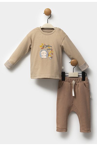 Moi Noi Baby Boy Set - 100% Cotton, Cropped Pattern, Brown Color