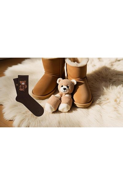 Mono Socks 4-Piece Plush Teddy Bear Bear Socks