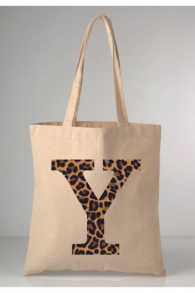 MODA Leopard Print Letter Y Printed Raw Cloth 35X40 Ecru Shoulder Bag