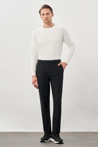 İmza Black Straight Cloth Foot Stretchy Side Pocket Slim Fit Classic Pants 1003245207 _001