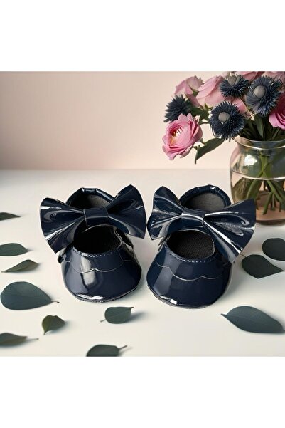 MY MINIE Kız Bebek Makosen Ayakkabı Lacivert Rugan Fiyonklu Lastikli Ilk Adım...