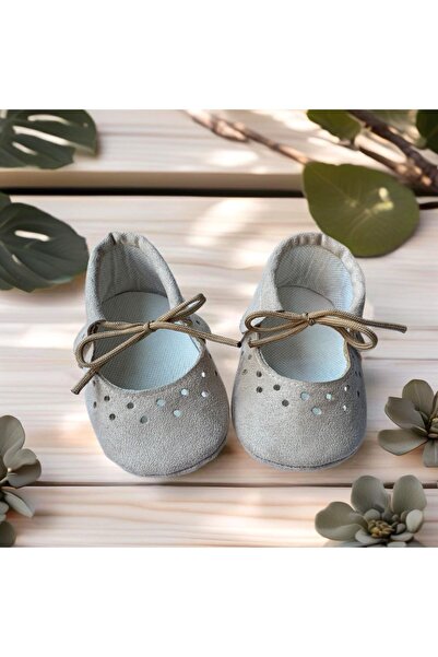 MY MINIE Baby Girl Moccasin Shoes Stone Color Lace-Up First Step Shoes (Booties)
