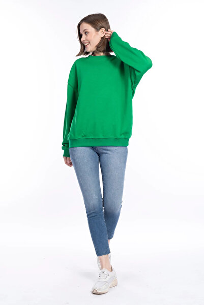 Wish BF Kadın Gri Melanj 3 Iplik Basic Oversize Bisiklet Yaka Uzun Kol Sweats...
