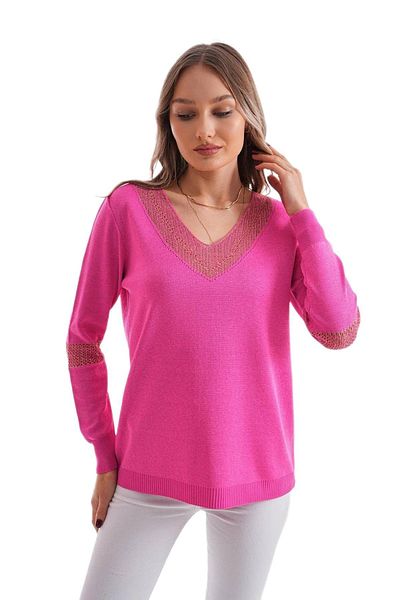 lavella Women's V-Neck Silvery Sleeve Detail Sweater 12787 Bgl-St04108