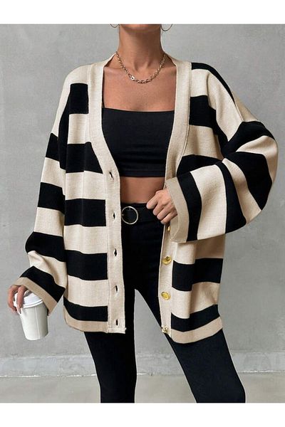 glztriko Cardigan lung cu dungi fără umăr