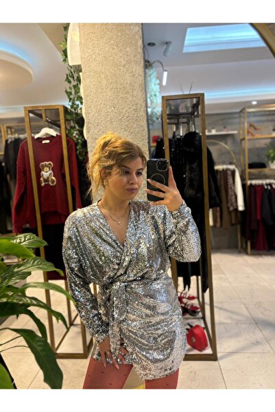 Parlabyayçe Gümüş Pul Payet Elbise