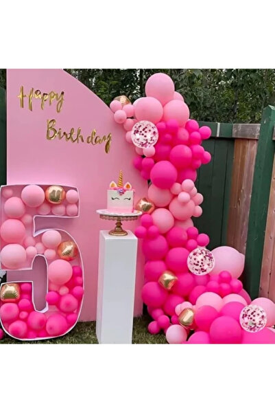 BALON DİYARI 40 Adet Fuşya - Pembe Şeffaf Konfetili Kaliteli Balon Seti