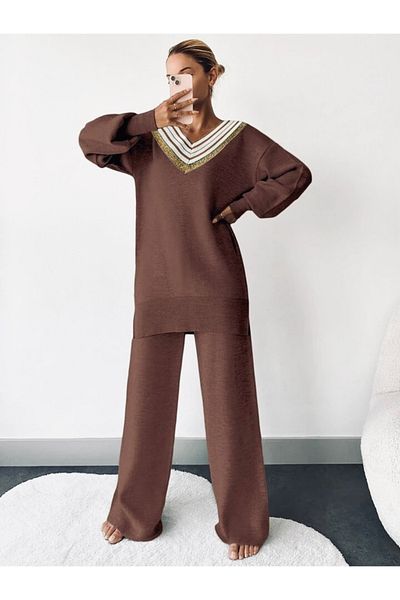 miratriko V-Neck Knitwear Women's Double Set