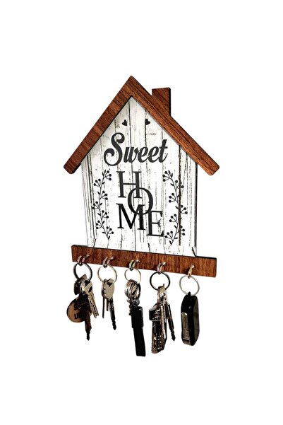 212toyzz Sweet Home Yazı Desenli Dekoratif ahşap  Askılık, Anahtarlık, Çantal...