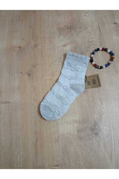 ENEFENDİ Сиви меки чорапи за момичета - памучни чорапи до глезена с камъчета ...