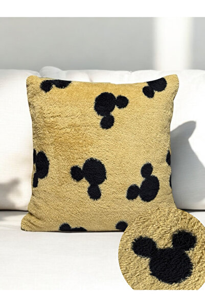 Skhome Double-Sided Lamb Plush Teddy Puffy Fleece Mickey Pattern Throw Pillow Cover (Mici)