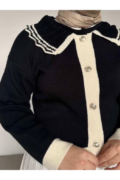 RFK Butik Kadın Bebe Yaka Etek Üstü Gold Düğmeli Hırka - Siyah