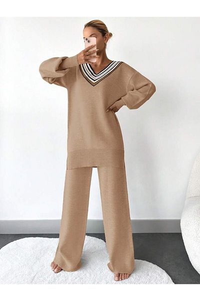 miratriko V-Neck Knitwear Women's Double Set