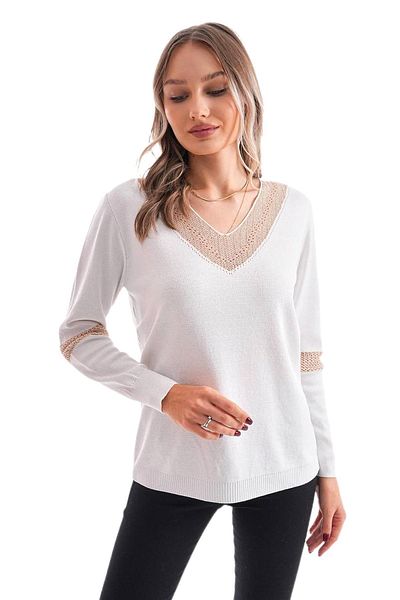 lavella Pulover de damă cu decolteu în V cu mâneci argintii 12787 BGL-ST04108